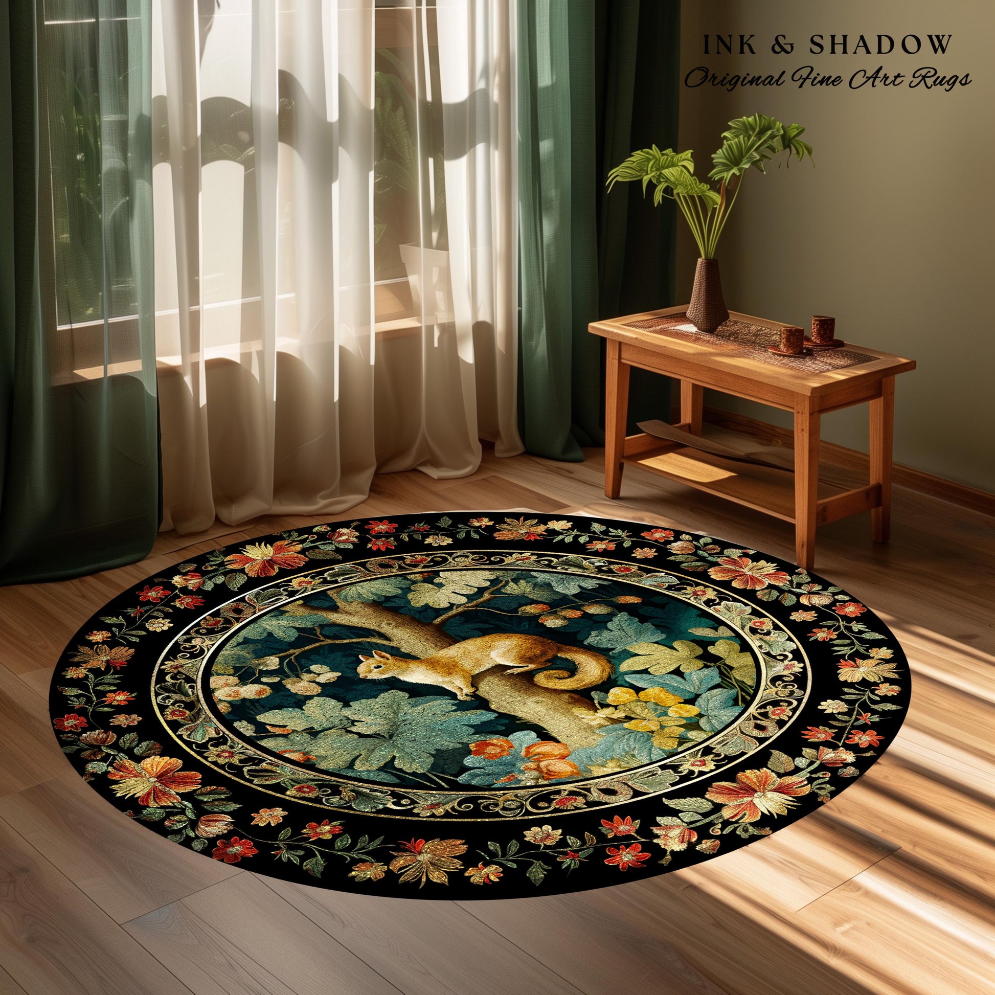 Forest Theme Decor Squirrel Botanical Morris Rug Woodland Cottagecore Reading Corner Decor Dark Fairycore Room Mystical Woodland Aesthetic