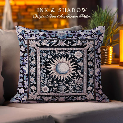 Pastel Whimsy Celestial Cushion | Mystic Bohemian Celestial Witchy Home Decor Maximalist Gothic Sun and Moon Tarot Inspired Accent Pillow |