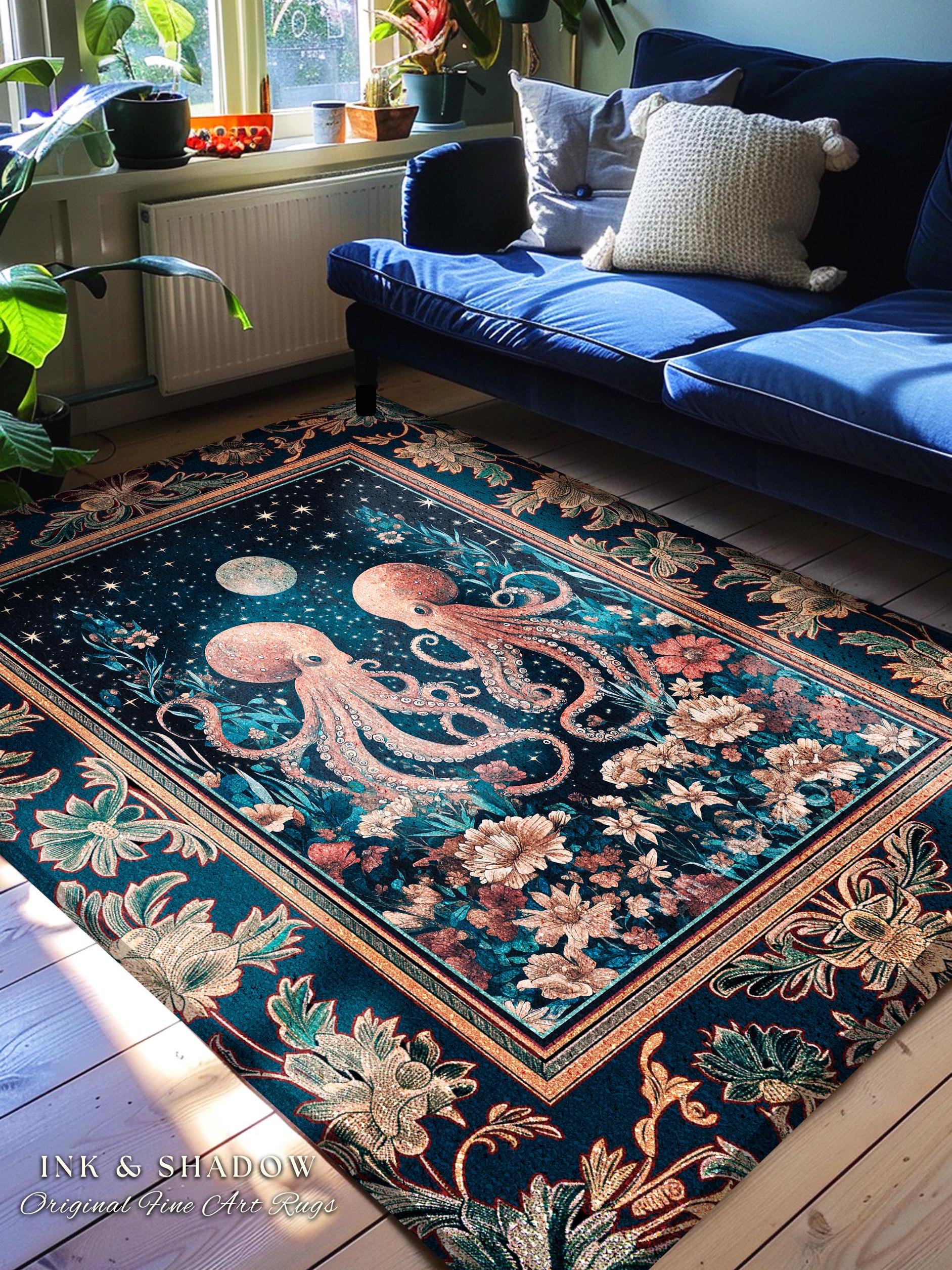 Ethereal Oddities Octopus Area Rug | Moonlit Nautical Woven Blanket Celestial Sea Life Cute Ocean Aesthetic Beach House Rug Whimsigothic |