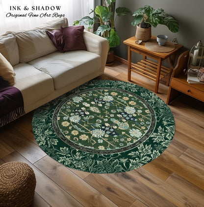 Muted Green Boho Round Area Rug | Rustic Aesthetic Living Room Pastel Green Home Decor Housewarming Gift Cottagecore Green Bedroom Floor Mat