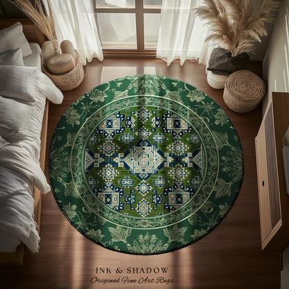 Blue Green Elegant Home Decor Round Rug | Rustic Aesthetic Living Room Pastel Green Home Decor Housewarming Gift Cottagecore Green Bedroom