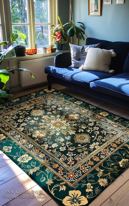 Art Deco Royal Ornate Accent Rug | Dark Academia Floor Rug Ornate Design Victorian Gothic Aesthetic Dark Home Decor Ethereal Maximalist |