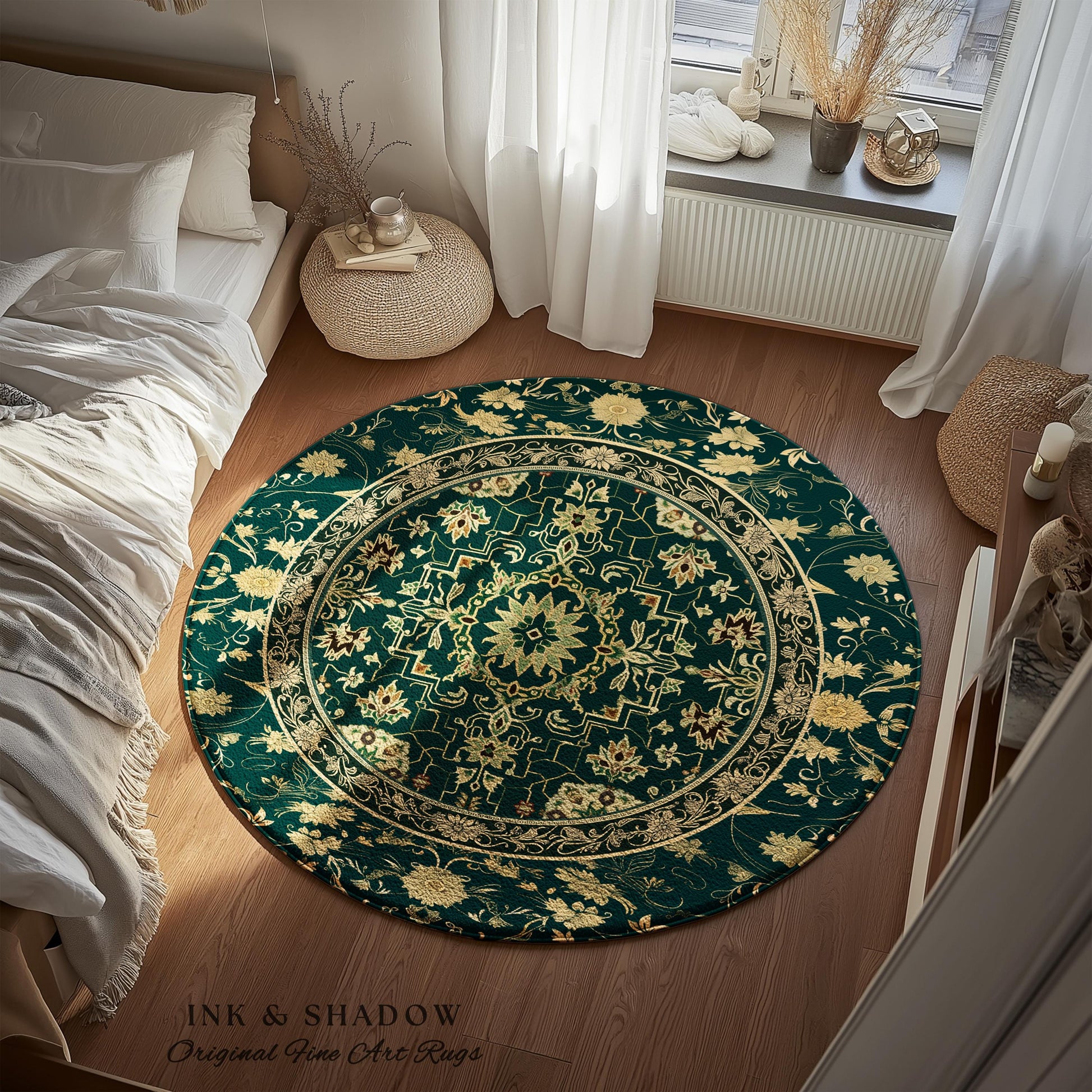 Dark Academia Art Deco Area Rug | Ornate Design Deep Emerald Green Floor Rug Baroque Victorian Gothic Dark Mystic Maximalist Bedroom Decor |