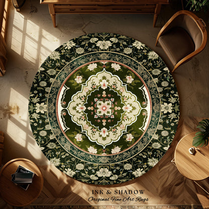 Dark Florals Romantic Baroque Rug | Gothic Revival Floor Accent Art Deco Lines Maximalist Study Witchy Home Decor Ornate Eclectic Style |