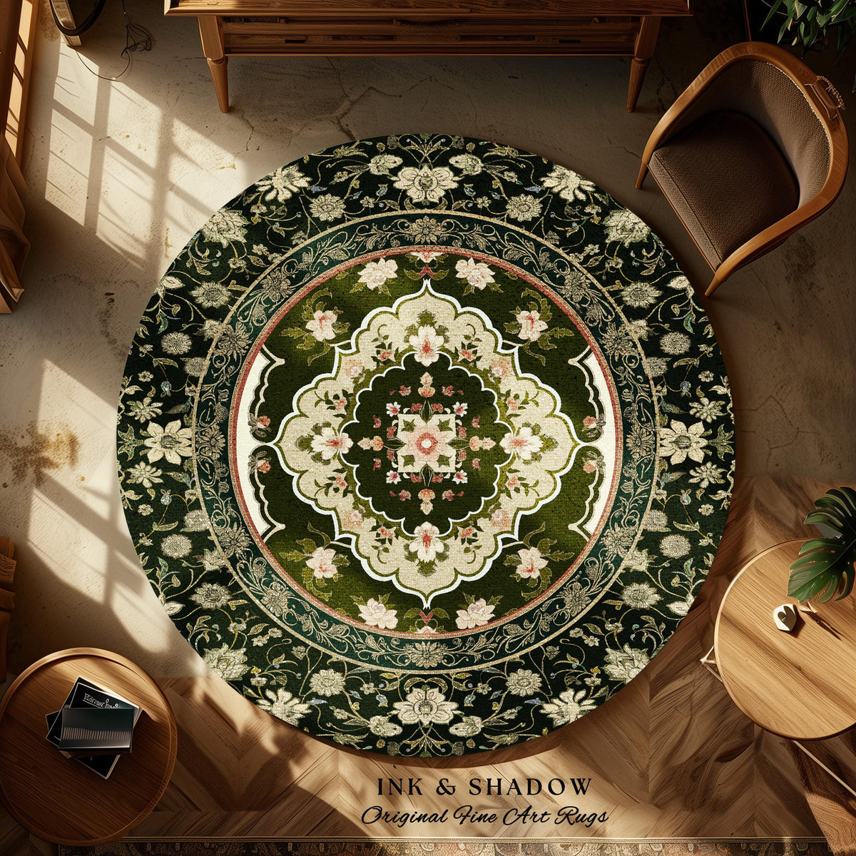 Dark Florals Romantic Baroque Rug | Gothic Revival Floor Accent Art Deco Lines Maximalist Study Witchy Home Decor Ornate Eclectic Style |