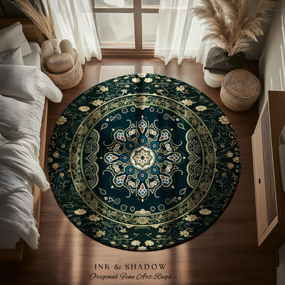 Whimsical Emerald Teal Gothic Accent Rug | Ornate Baroque Design Dark Academia Decor Art Deco Boho Maximalist Bedroom Rug Ethereal Style |