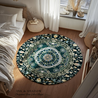 Dark Enchanted Baroque Area Rug | Ornate Midnight Teal Art Deco Design Antique Gothic Home Decor Castlecore Maximalist Vintage Room Accent |