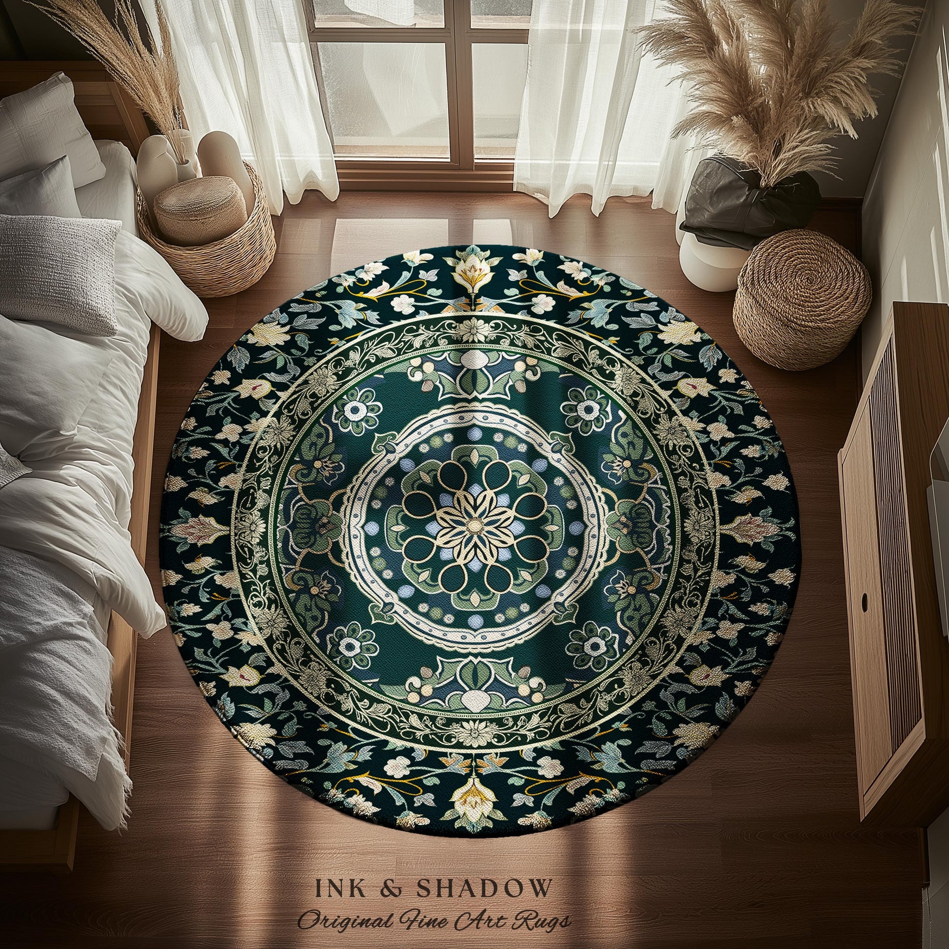 Dark Enchanted Baroque Area Rug | Ornate Midnight Teal Art Deco Design Antique Gothic Home Decor Castlecore Maximalist Vintage Room Accent |