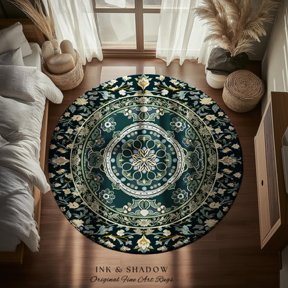 Dark Enchanted Baroque Area Rug | Ornate Midnight Teal Art Deco Design Antique Gothic Home Decor Castlecore Maximalist Vintage Room Accent |