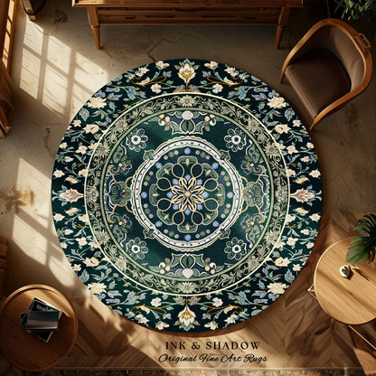 Dark Enchanted Baroque Area Rug | Ornate Midnight Teal Art Deco Design Antique Gothic Home Decor Castlecore Maximalist Vintage Room Accent |