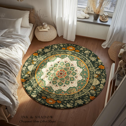 Aesthetic Sage Green Gothic Area Rug | Baroque Ornate Maximalist Design Antique Romance Art Nouveau Pattern Jade Green Victorian Influence