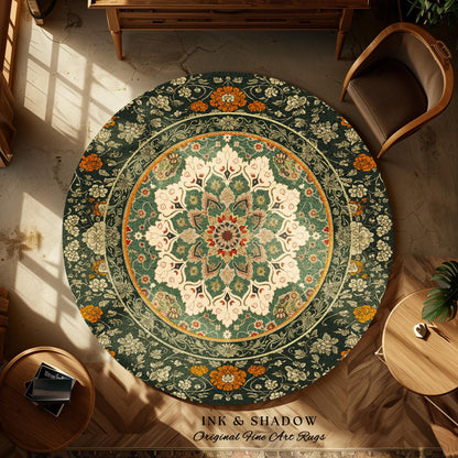 Aesthetic Sage Green Gothic Area Rug | Baroque Ornate Maximalist Design Antique Romance Art Nouveau Pattern Jade Green Victorian Influence