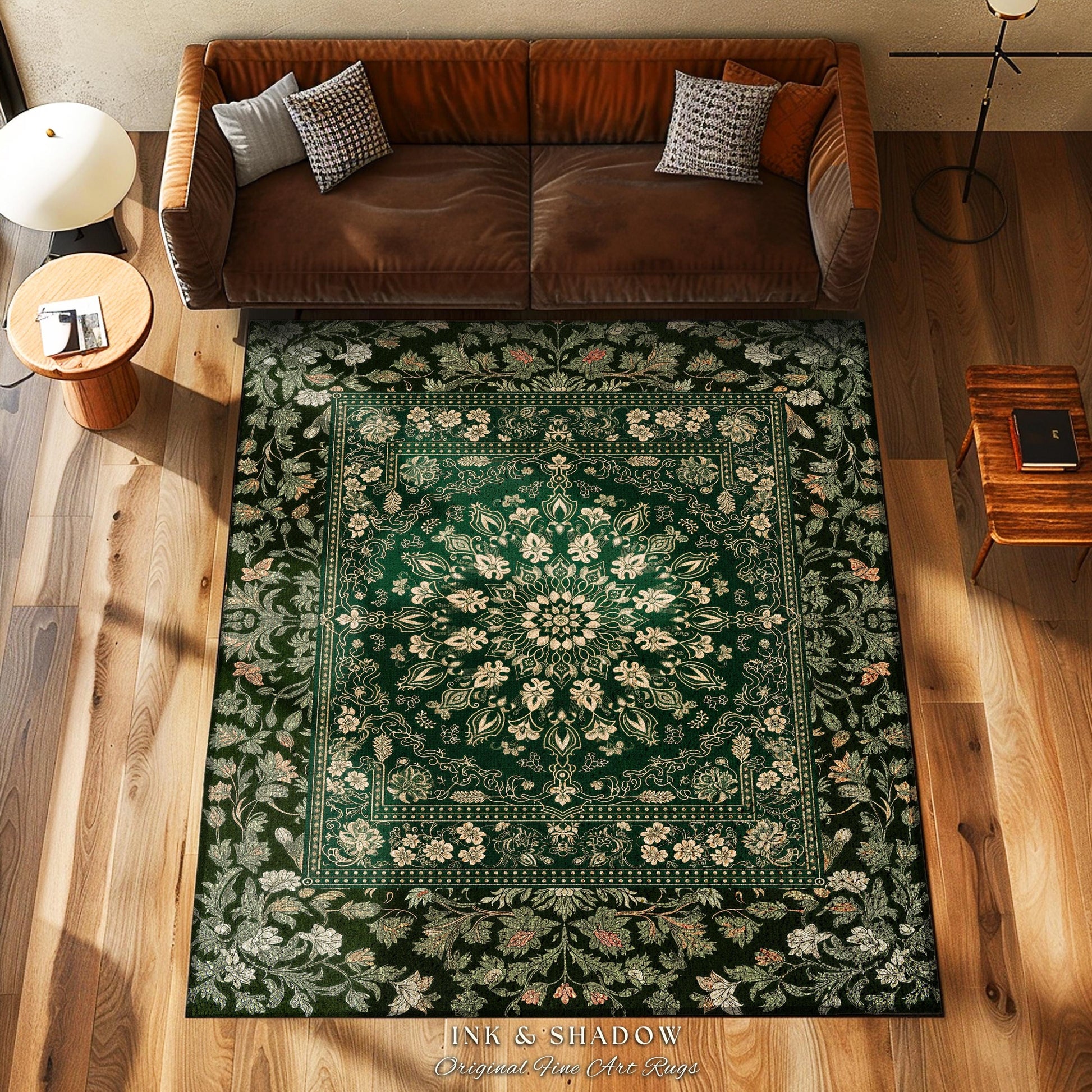Mystic Dark Green Ornate Area Rug | Traditional Design Accent Rug Deep Emerald Living Room Baroque Gothic Dark Mystic Bedroom Decor Boho |