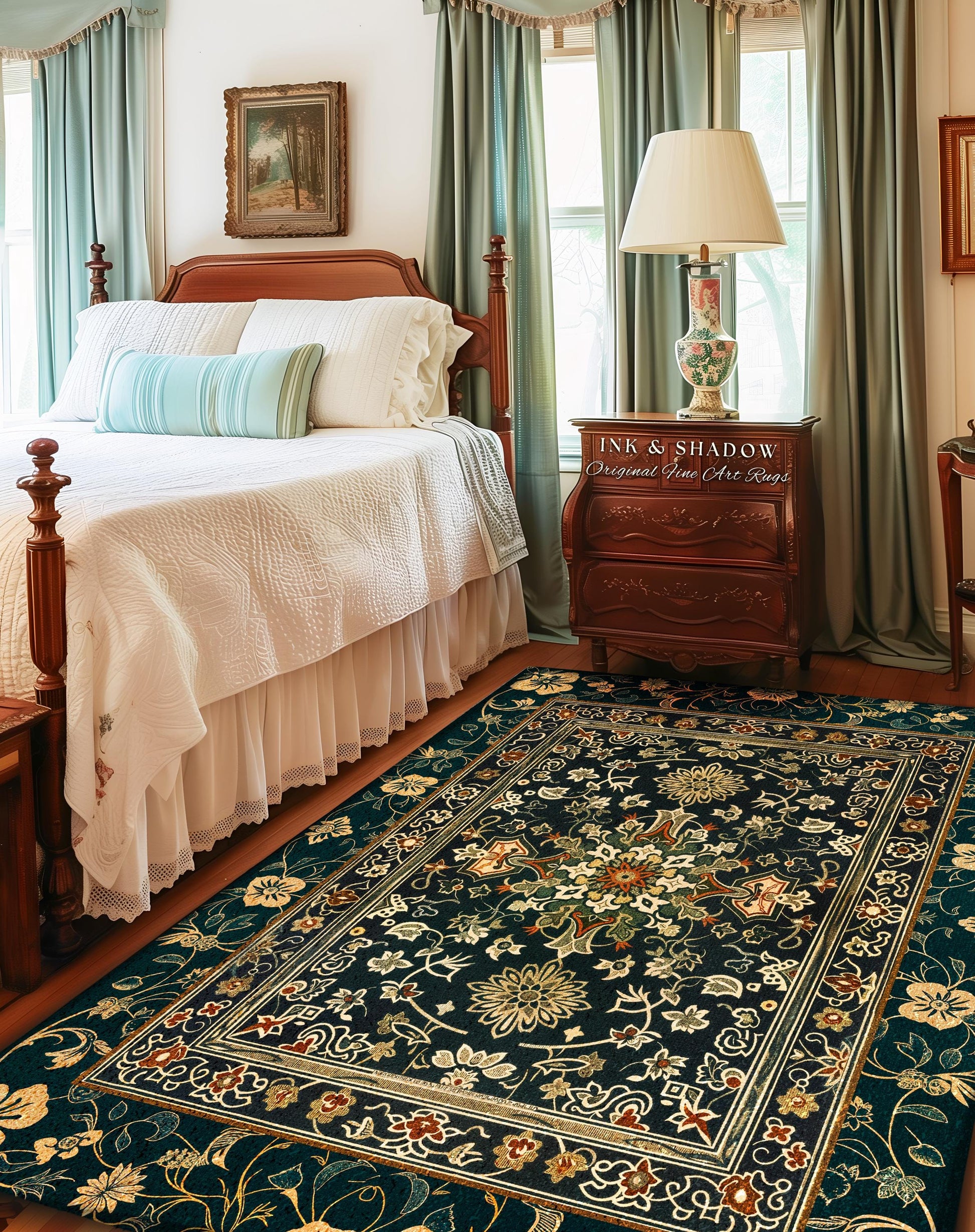 Vintage Art Deco Royal Ornate Accent Rug | Dark Academia Floor Rug Ornate Design Victorian Gothic Aesthetic Home Decor Ethereal Maximalist