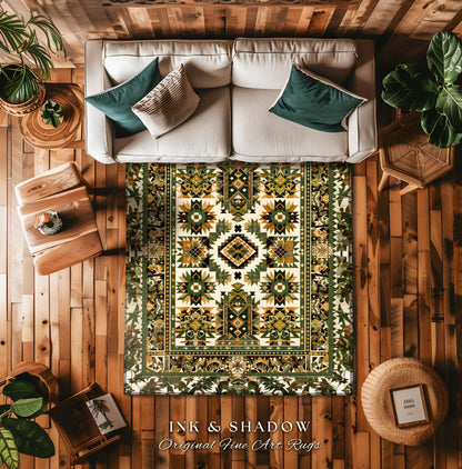 Desert Inspired Accent Rug | Warm Neutral Pattern Modern Boho Look Earthy Interior Soft Lines Muted Color Area Rug Faded Midcentury Appeal