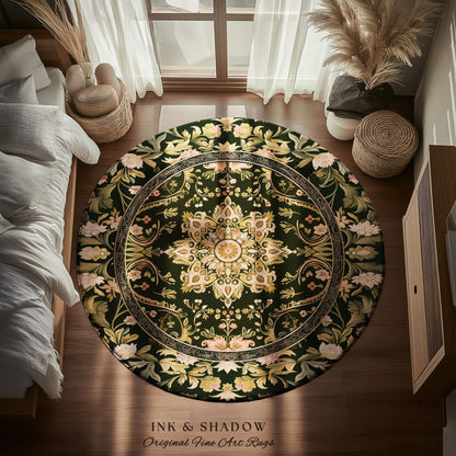 Pastel Botanicals Elegant Round Area Rug | Bohemian Ornate Cottagecore Baroque Home Accent Rug Whimsical Bohemian Floral Elegance Art Deco