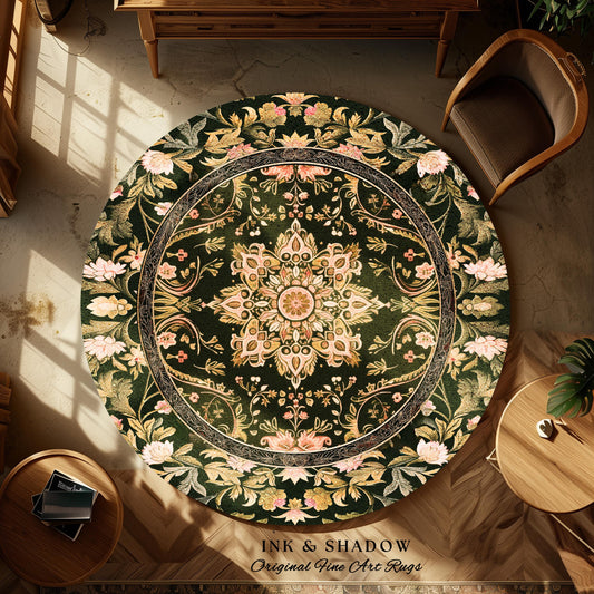 Pastel Botanicals Elegant Round Area Rug | Bohemian Ornate Cottagecore Baroque Home Accent Rug Whimsical Bohemian Floral Elegance Art Deco
