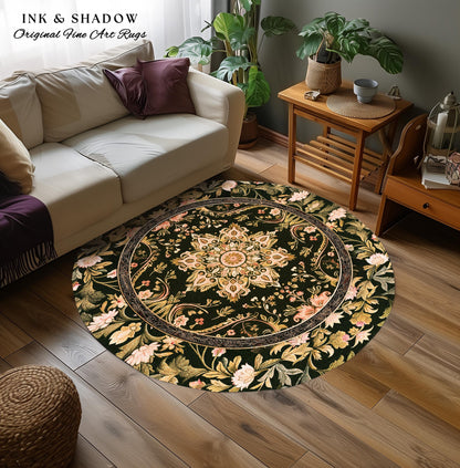Pastel Botanicals Elegant Round Area Rug | Bohemian Ornate Cottagecore Baroque Home Accent Rug Whimsical Bohemian Floral Elegance Art Deco
