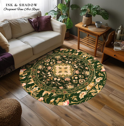 Mystic Florals Boho Pastel Accent Rug | Whimsical Cottagecore Dark Academia Baroque Home Accent Rug Bohemian Art Deco Peach Colors Decor |