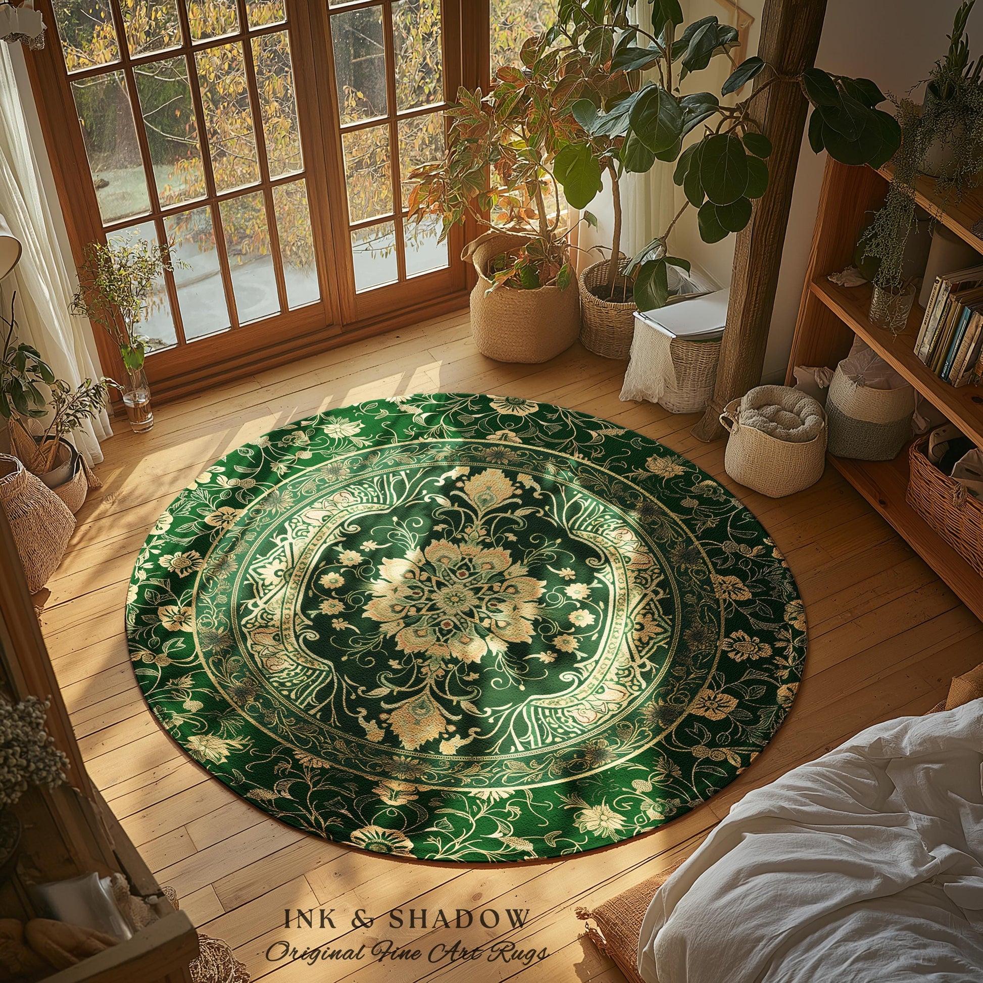 Classical Victorian Green Accent Rug | Vibrant Colors Forest Green Area Rug Floral Elegance Ornate Bohemian Style Baroque Emerald Green |