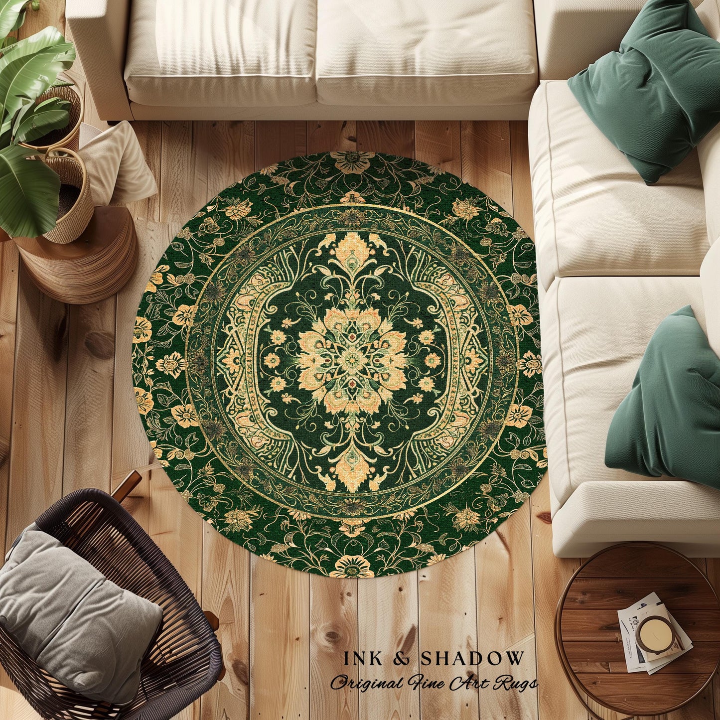 Classical Victorian Green Accent Rug | Vibrant Colors Forest Green Area Rug Floral Elegance Ornate Bohemian Style Baroque Emerald Green |