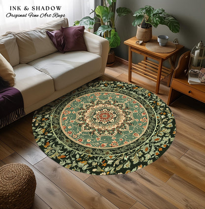 Folklore Aesthetic Living Room Rug | Classic Ornate Victorian Rug with Seafoam Green Detail Accent Bohemian Aesthetic for Cozy Reading Nook