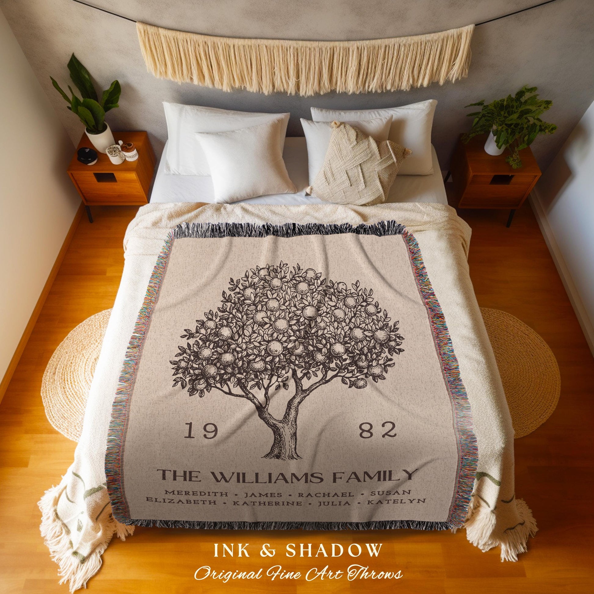 Personalized Family Tree Blanket Woven Tapestry | Family Tree Wall Art Blanket Custom Family Gift | Sentimental Gift for Mom Personalized |