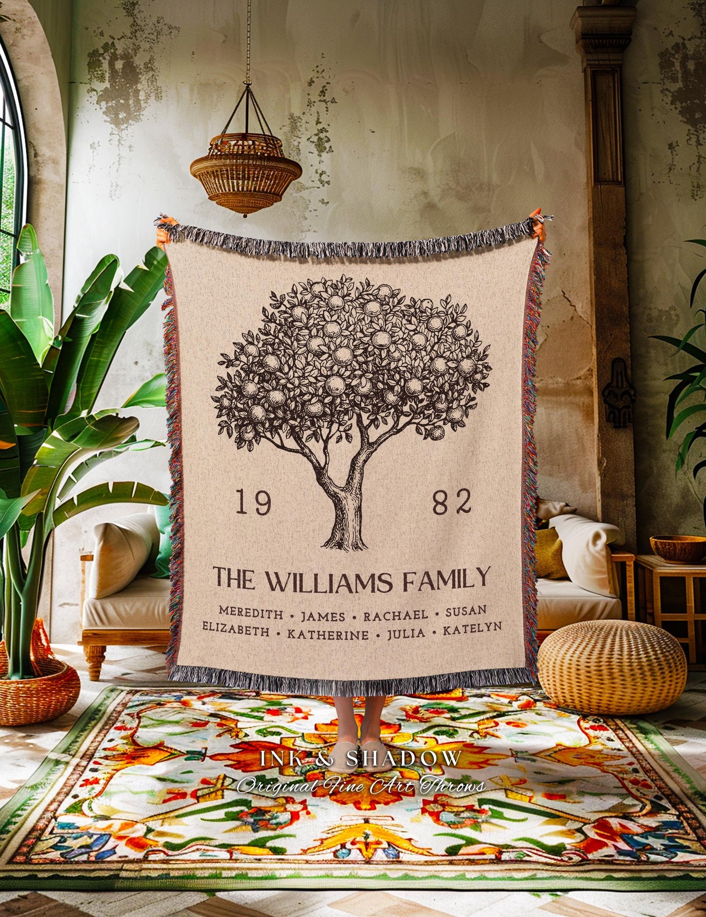 Personalized Family Tree Blanket Woven Tapestry | Family Tree Wall Art Blanket Custom Family Gift | Sentimental Gift for Mom Personalized |