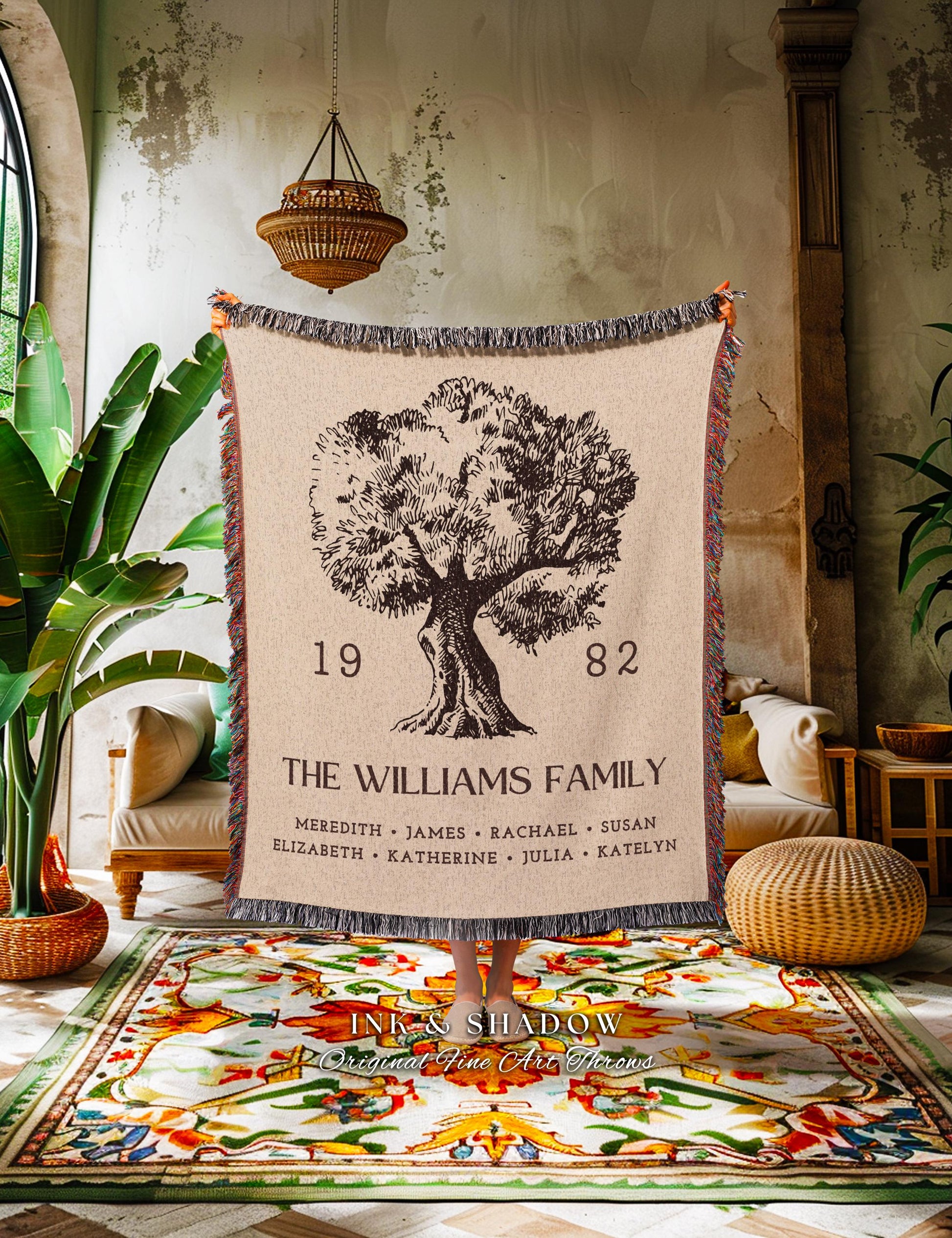 Anniversary Gift Personalized Family Tree Wall Art Blanket Custom Family Gift Meaningful | Wedding Gift Sentimental Gift for Mother in Law |