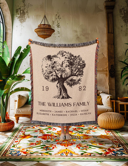 Anniversary Gift Personalized Family Tree Wall Art Blanket Custom Family Gift Meaningful | Wedding Gift Sentimental Gift for Mother in Law |
