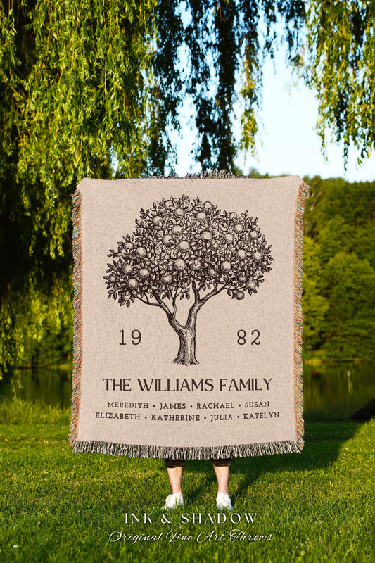 Personalized Family Tree Blanket Woven Tapestry | Family Tree Wall Art Blanket Custom Family Gift | Sentimental Gift for Mom Personalized |