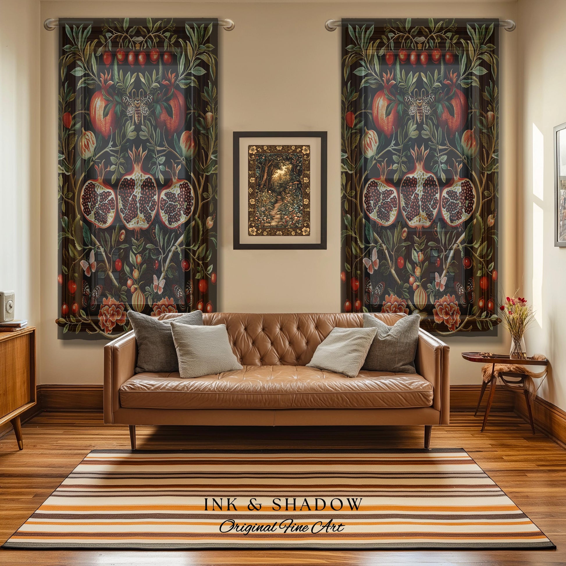 Botanical Pomegranate Drapes Enchanted Floral Whimsigothic Curtains | Dark Academia Woodland Gothic Vintage Cottagegoth Style Occult Decor