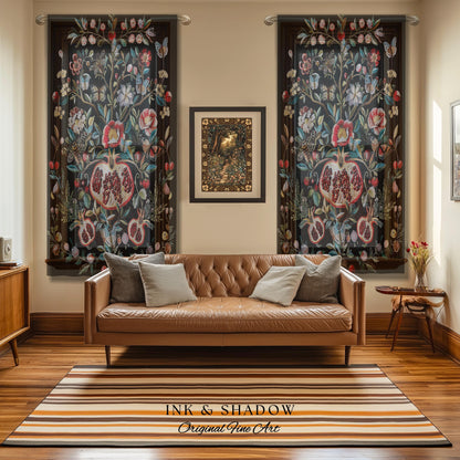 Fairycore Pomegranate Curtains Enchanted Woodland Drapes | Whimsical Cottagecore Butterfly Moth Vintage Aesthetic Dark Floral Decor Gothic |