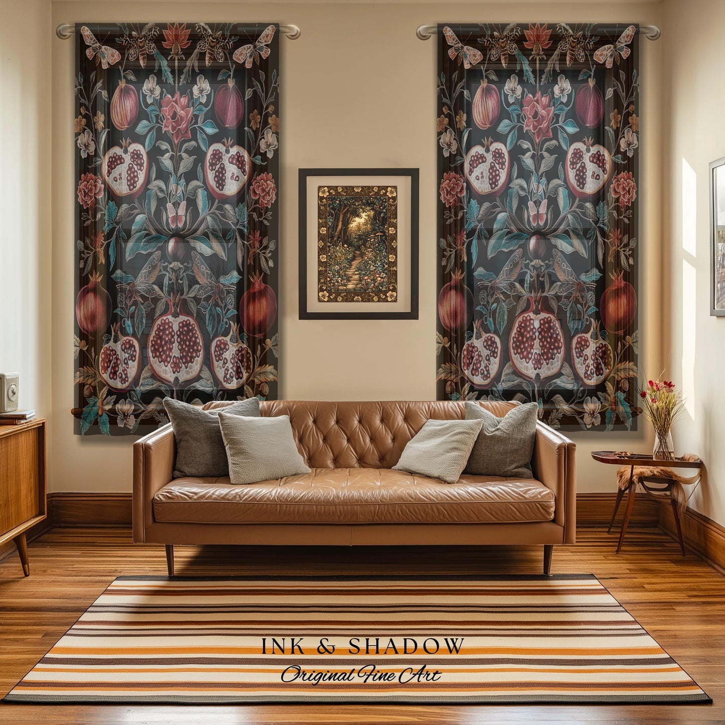 Woodland Gothic Pomegranate Botanical Curtain Enchanted Forest Nature Decor | Romantic Baroque Whimsical Floral Cottagecore Drapes Eclectic
