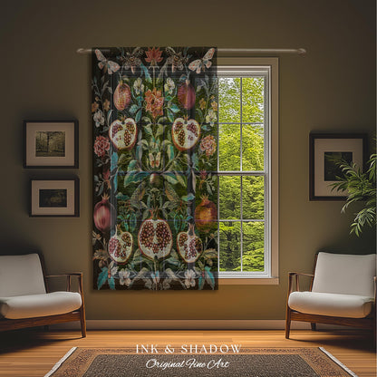 Woodland Gothic Pomegranate Botanical Curtain Enchanted Forest Nature Decor | Romantic Baroque Whimsical Floral Cottagecore Drapes Eclectic