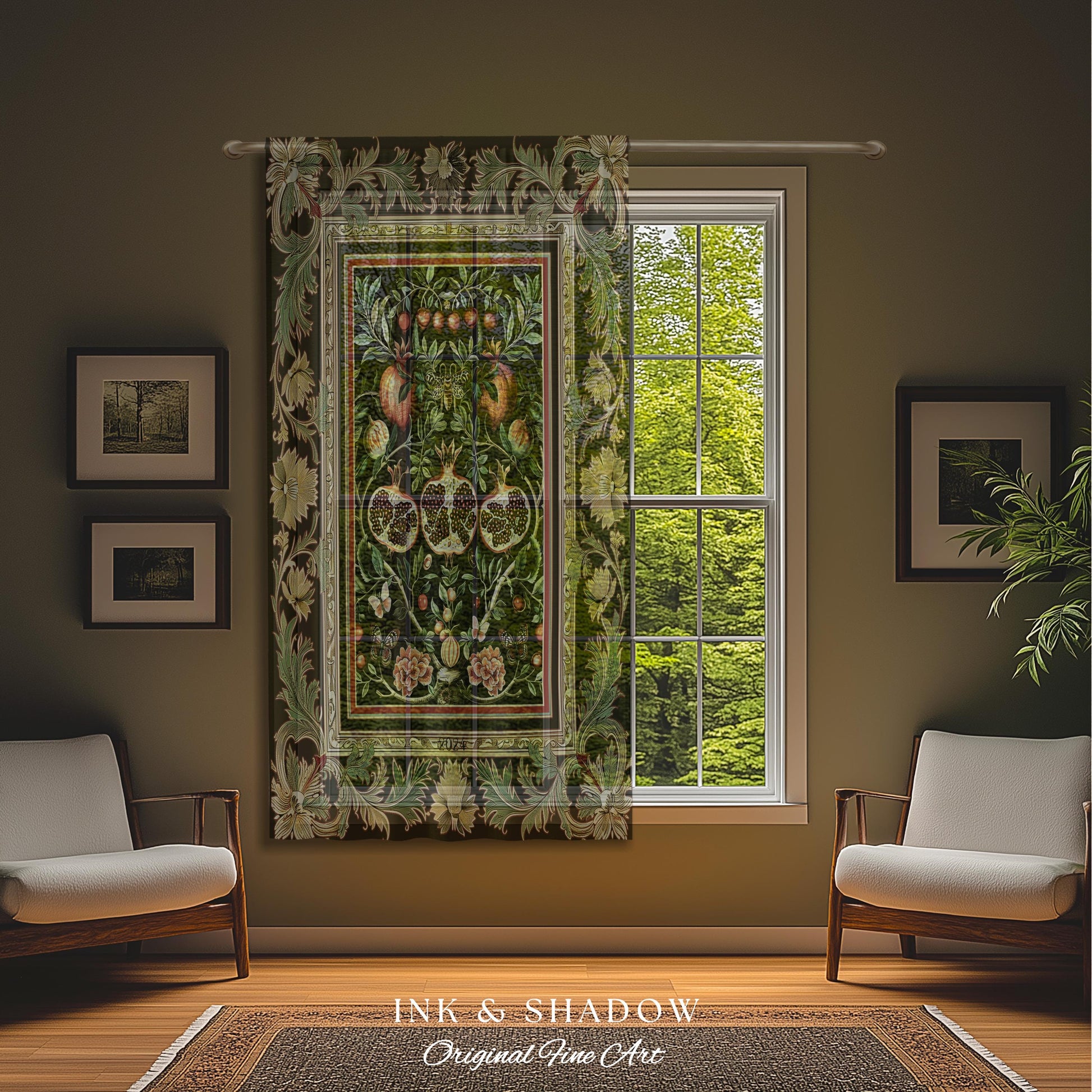 Forestcore Moody Maximalism Pomegranate Curtains Earthy Whimsigoth Aesthetic, Floral Fairycore Grunge Medieval Nature Inspired Drapes Gothic