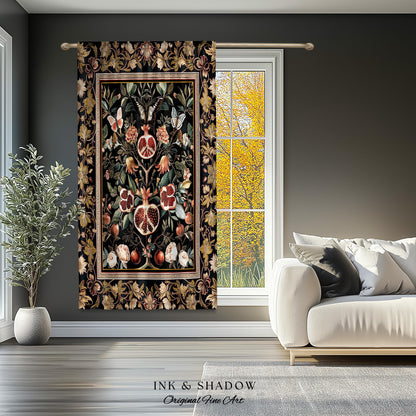 Victorian Gothic Pomegranate Curtains Dark Botanical Vintage Aesthetic Decor | Enchanted Forest Wildflower Art Butterfly Drapes Woodland |
