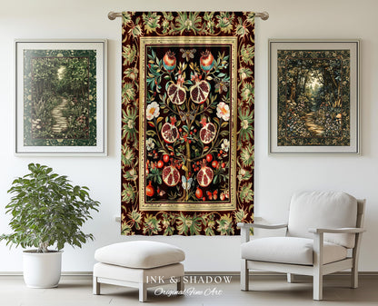 Antique Aesthetic Pomegranate Curtain Enchanted Garden Inspired Drapes | Dark Cottagecore Gothic Woodland Whimsy Floral Butterfly Moth Decor