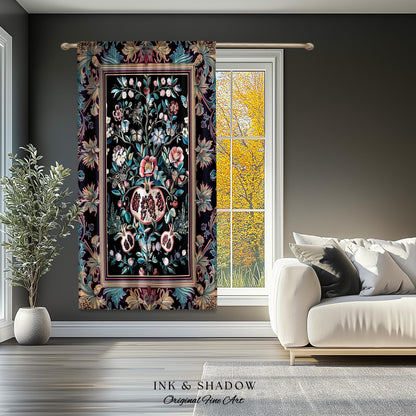 Witchy Dark Academia Pomegranate Curtain Whimsigothic Floral Home Decor, Enchanted Cottagecore Drapes Victorian Gothic Dark Nature Accent |