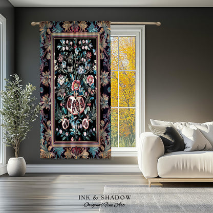Witchy Dark Academia Pomegranate Curtain Whimsigothic Floral Home Decor, Enchanted Cottagecore Drapes Victorian Gothic Dark Nature Accent |