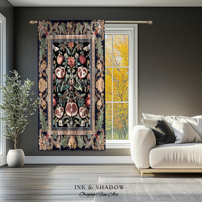 Baroque Botanical Pomegranate Curtain | Dark Floral Whimsigoth Butterfly Nature Curtains Cottagecore Medieval Style Drapes Fairycore Style