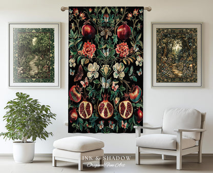 Ethereal Pomegranate Curtain Enchanted Botanical Drapes | Baroque Inspired Dark Academia Butterfly Moth Gothic Floral Fruit Decor Botanical