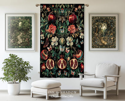 Ethereal Pomegranate Curtain Enchanted Botanical Drapes | Baroque Inspired Dark Academia Butterfly Moth Gothic Floral Fruit Decor Botanical