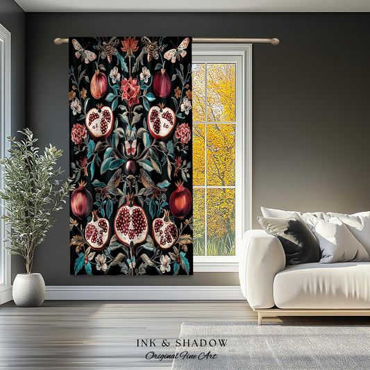 Woodland Gothic Pomegranate Botanical Curtain Enchanted Forest Nature Decor | Romantic Baroque Whimsical Floral Cottagecore Drapes Eclectic