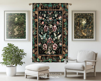 Mystical Pomegranate Forestcore Design Curtain Whimsical Nature Inspired Botanical Cottagecore Decor, Vintage Woodland Gothic Drapes Magical