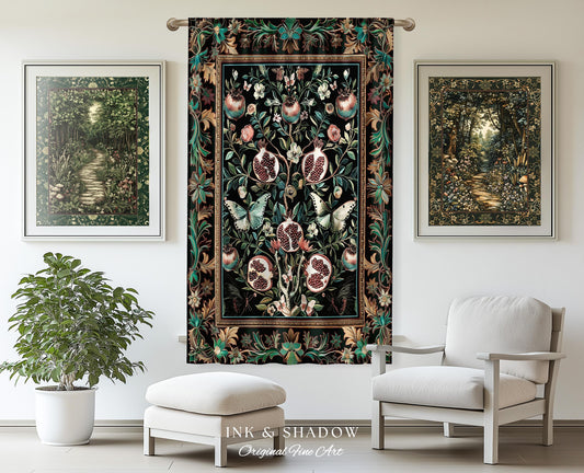 Mystical Pomegranate Forestcore Design Curtain Whimsical Nature Inspired Botanical Cottagecore Decor, Vintage Woodland Gothic Drapes Magical
