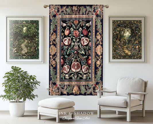 Baroque Botanical Pomegranate Curtain | Dark Floral Whimsigoth Butterfly Nature Curtains Cottagecore Medieval Style Drapes Fairycore Style