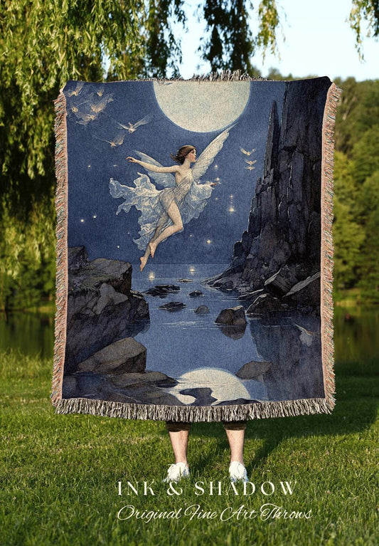 Ethereal Fairy Blanket | Fairy Aesthetic Celestial Wall Art Cottagecore Decor Art Nouveau Tapestry Woven Art Blanket Fairycore Decor Mystic