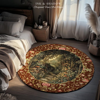 Fairy Ethereal Forest Round Area Rug | Mystic Dark Academia Folklore Inspired Fairy Aesthetic Home Accent Rug Magical Dark Bedroom Medieval