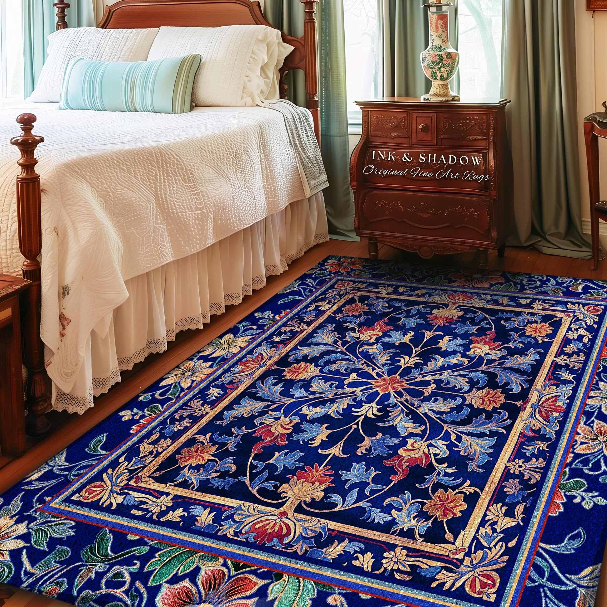 Baroque Medieval Florals Rug | Renaissance Themed Accent Rug Victorian Gothic Decor Elegant Botanical Pattern Dark Academia Rococo Gothic |